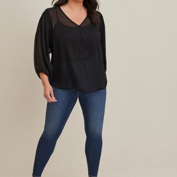 Torrid Chiffon Lurex Button-Up Blouse Size 3X - Picture 3 of 8